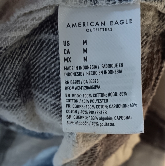 American Eagle Hoodie Flannel M White Black Grey - Picture 7 of 9